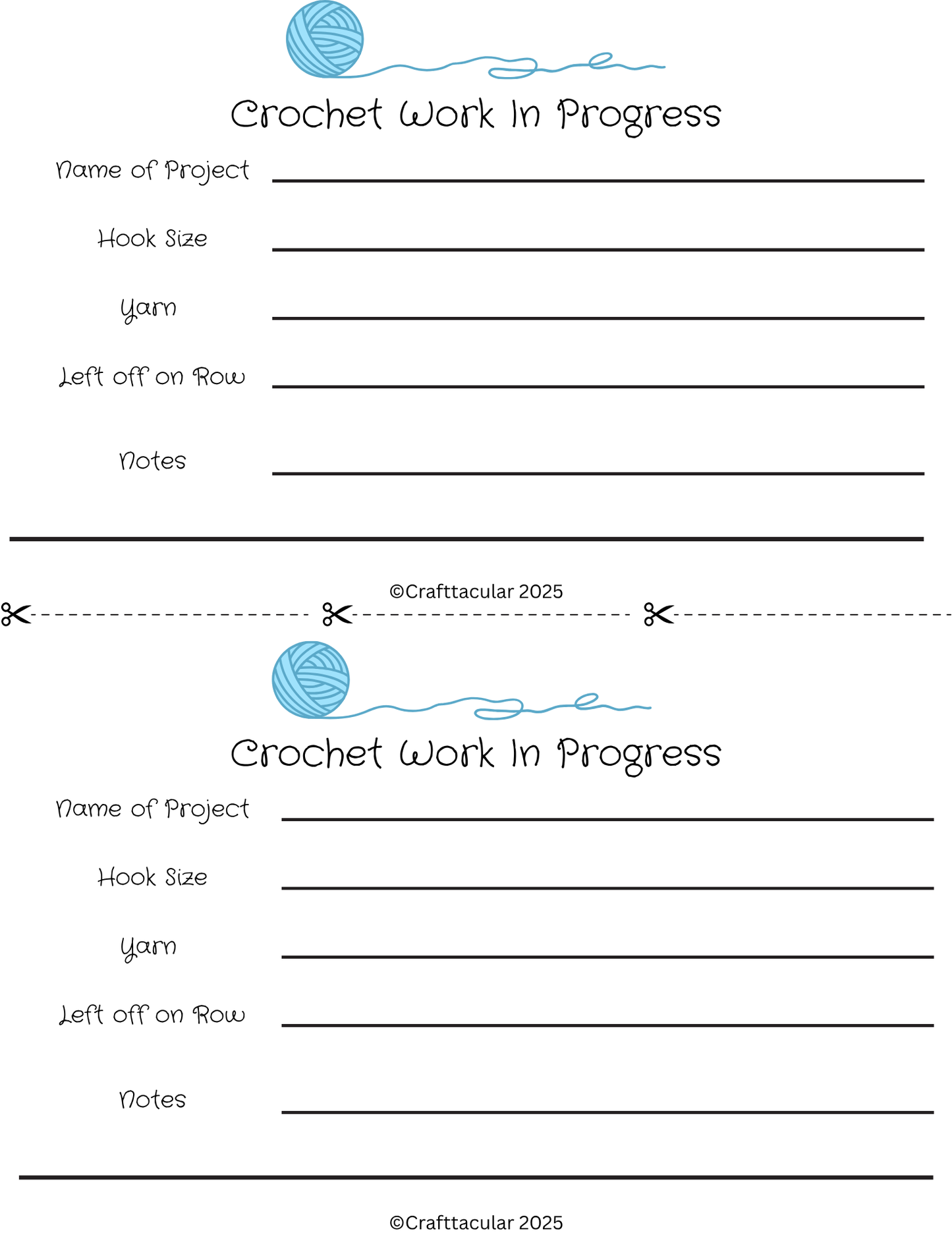 Knit and Crochet Work In Progress Sheets