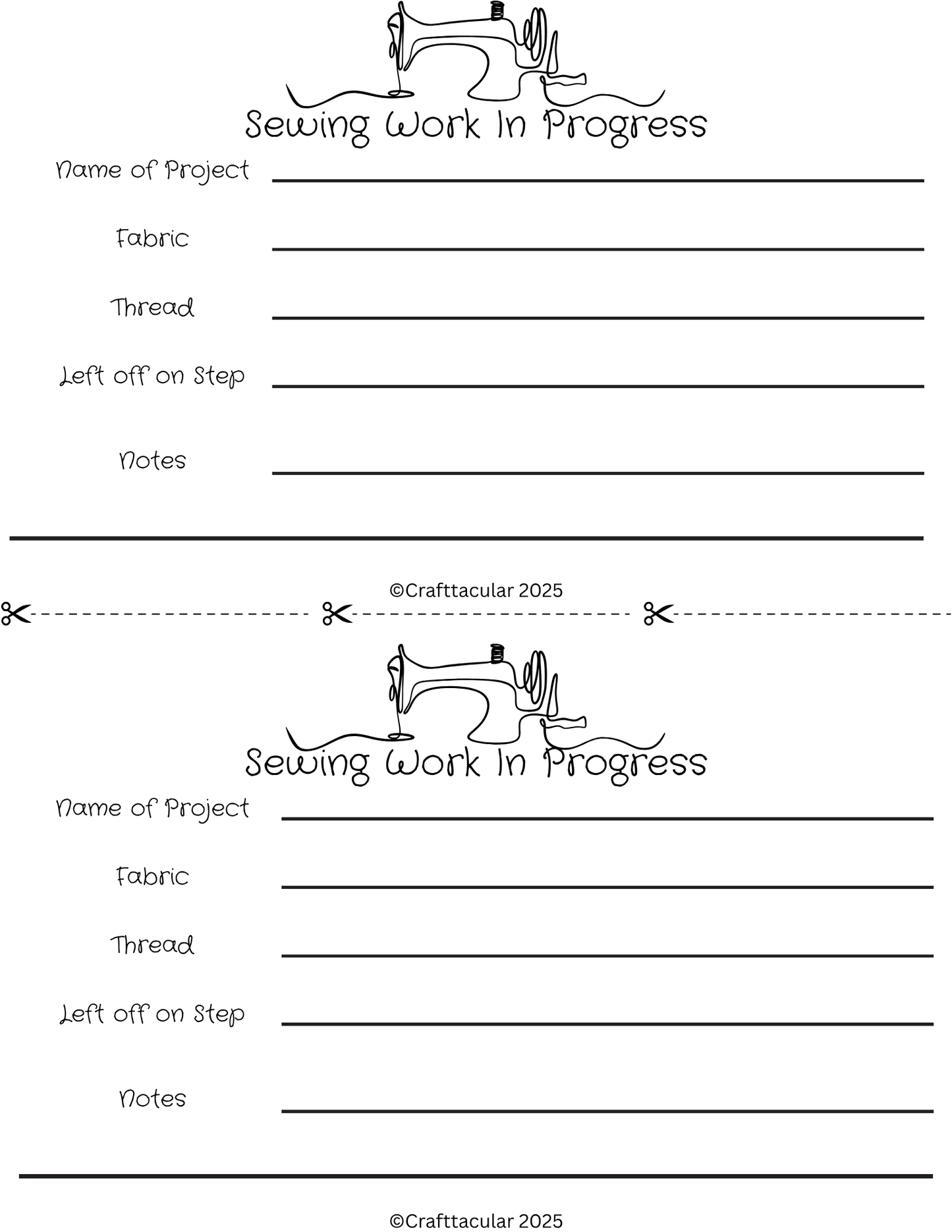 Sewing Work In Progress Sheets